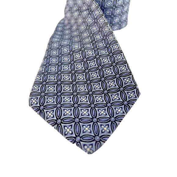 IKE Behar New York Silk Tie Blue Silver Geometric Jacquard Textured Dapper USA - Picture 2 of 6